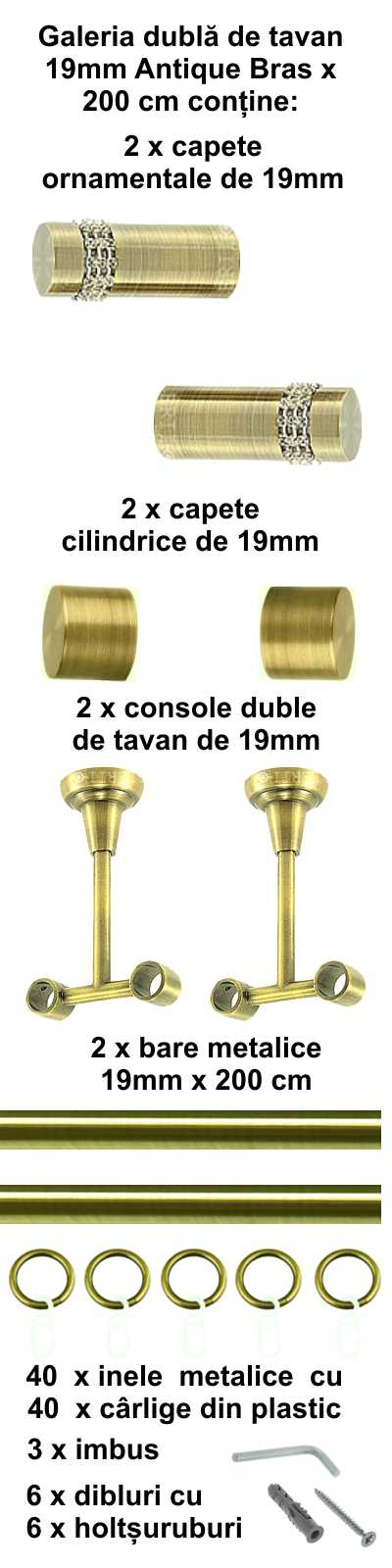 Galerie metalica Dios dubla de tavan 19 mm, antique brass (auriu antic) - imagine 3