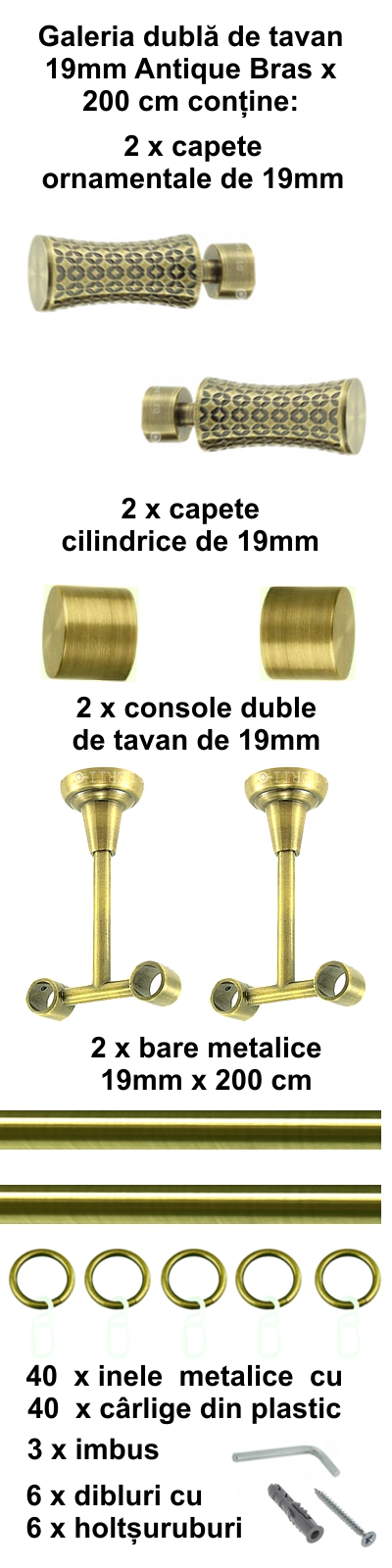 Galerie metalica Jaris dubla de tavan 19 mm, antique brass (auriu antic) - imagine 3