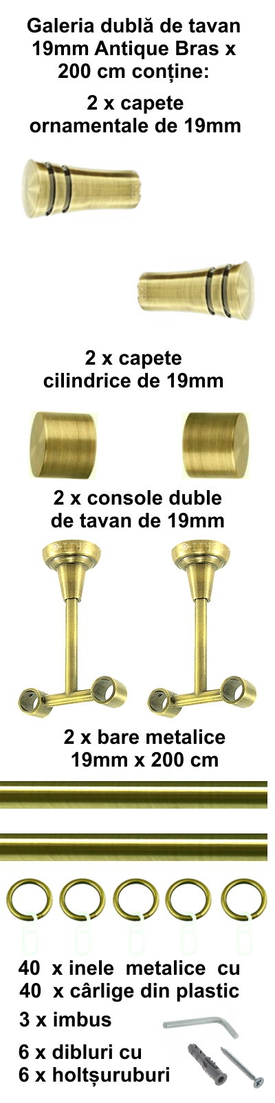 Galerie metalica Paola dubla de tavan 19 mm, antique brass (auriu antic) - imagine 3