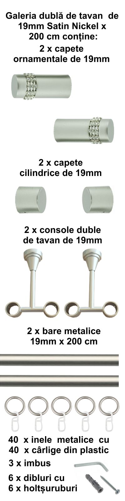 Galerie metalica Dios dubla de tavan 19 mm, satin nichel (argintiu mat) - imagine 4
