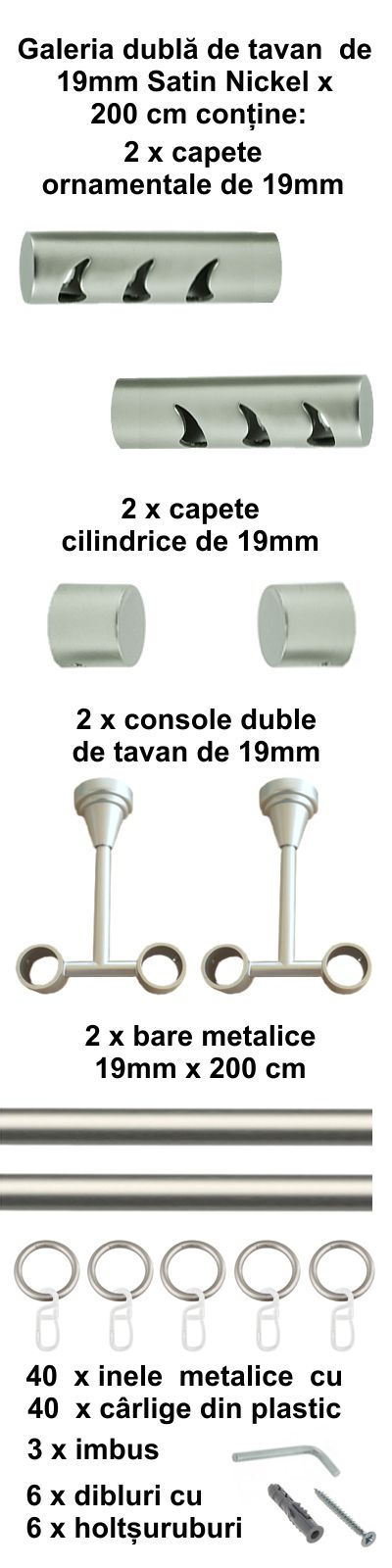 Galerie metalica Drop dubla de tavan 19 mm, satin nichel (argintiu mat) - imagine 4