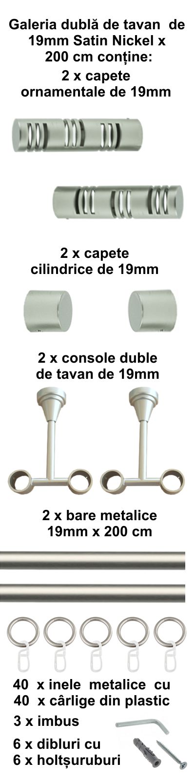 Galerie metalica Elis dubla de tavan 19 mm, satin nichel (argintiu mat) - imagine 4