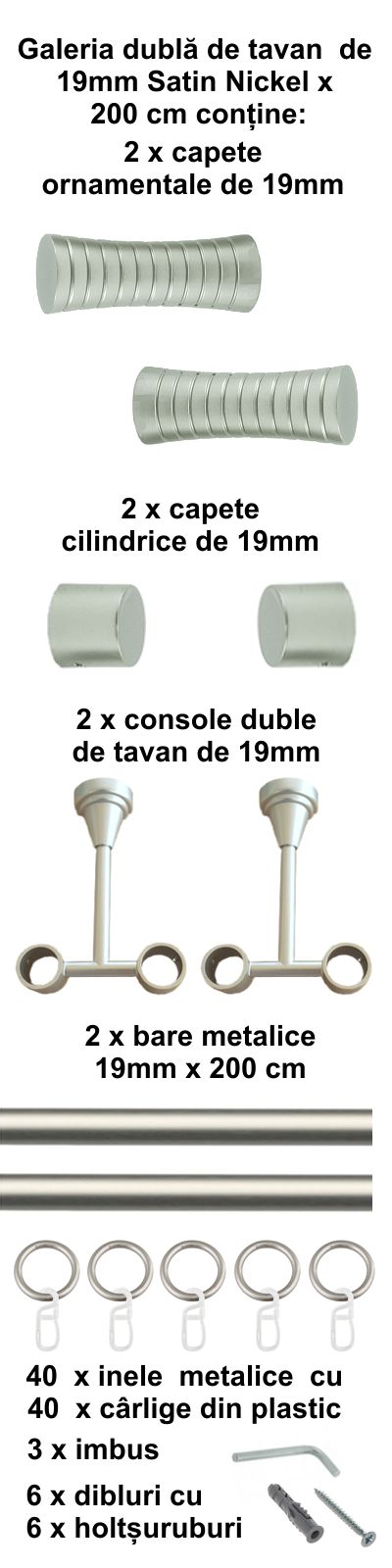 Galerie metalica Febris dubla de tavan 19 mm, satin nichel (argintiu mat) - imagine 4