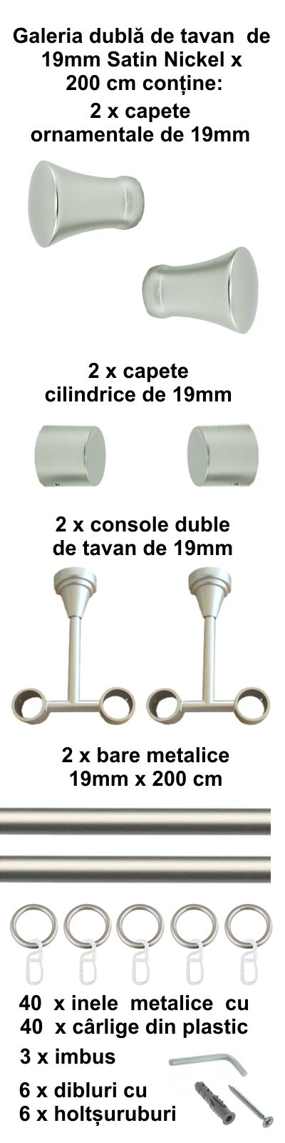 Galerie metalica Monaco dubla de tavan 19 mm, satin nichel (argintiu mat) - imagine 4