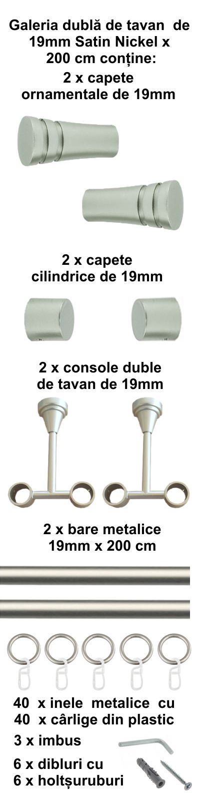 Galerie metalica Paola dubla de tavan 19 mm, satin nichel (argintiu mat) - imagine 4