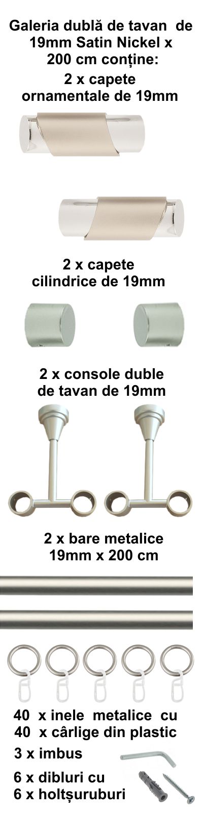 Galerie metalica Paris dubla de tavan 19 mm, satin nichel (argintiu mat) - imagine 4
