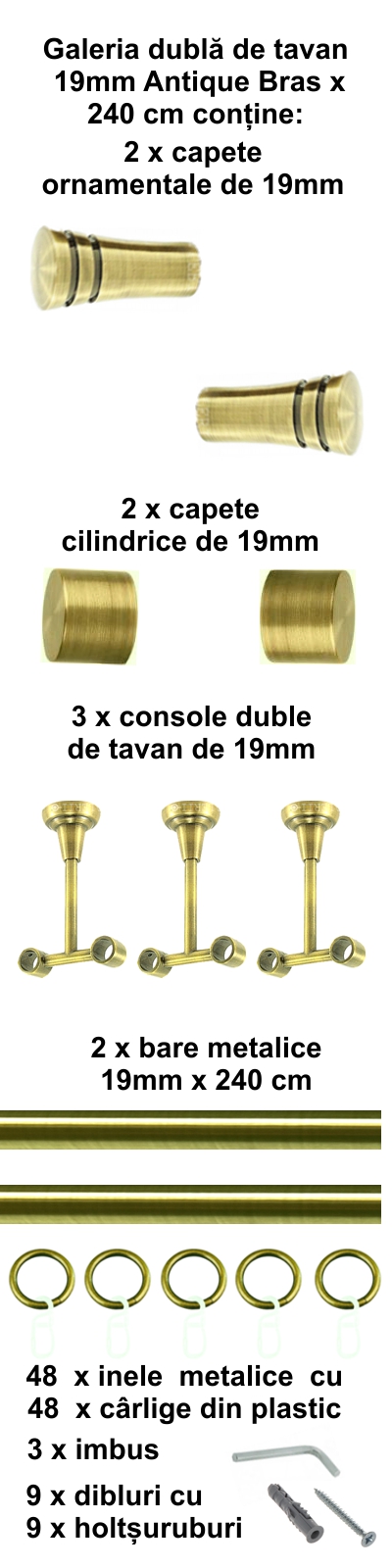 Galerie metalica Paola dubla de tavan 19 mm, antique brass (auriu antic) - imagine 4