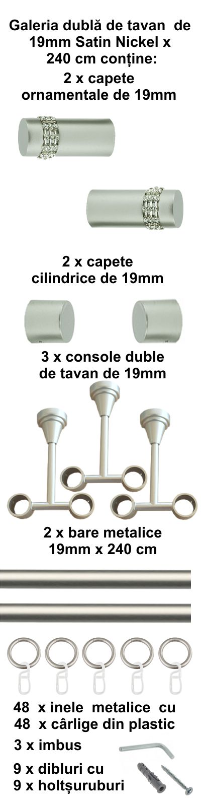 Galerie metalica Dios dubla de tavan 19 mm, satin nichel (argintiu mat) - imagine 5
