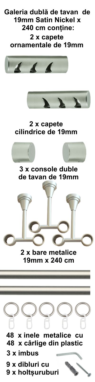 Galerie metalica Drop dubla de tavan 19 mm, satin nichel (argintiu mat) - imagine 5