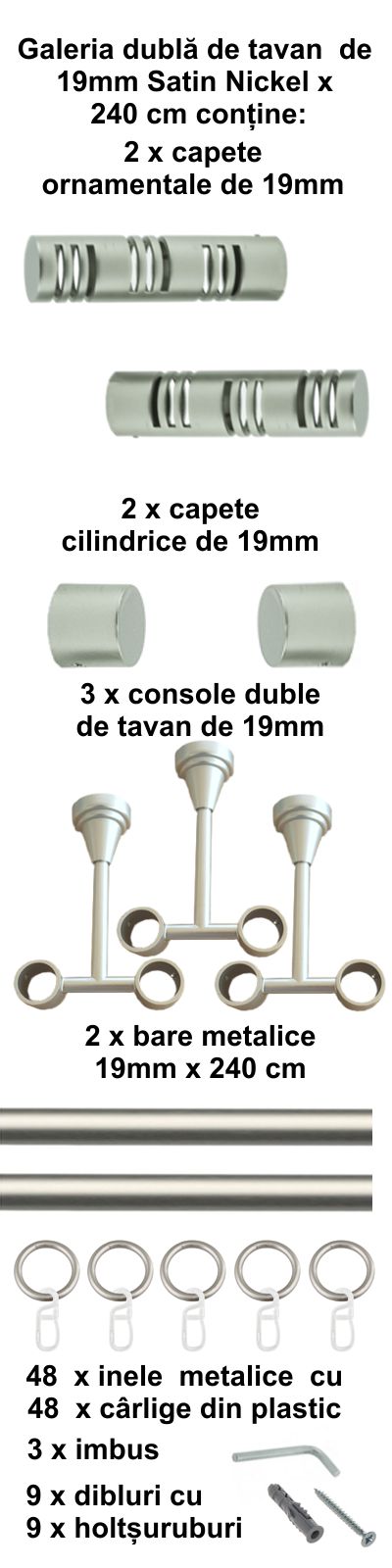 Galerie metalica Elis dubla de tavan 19 mm, satin nichel (argintiu mat) - imagine 5