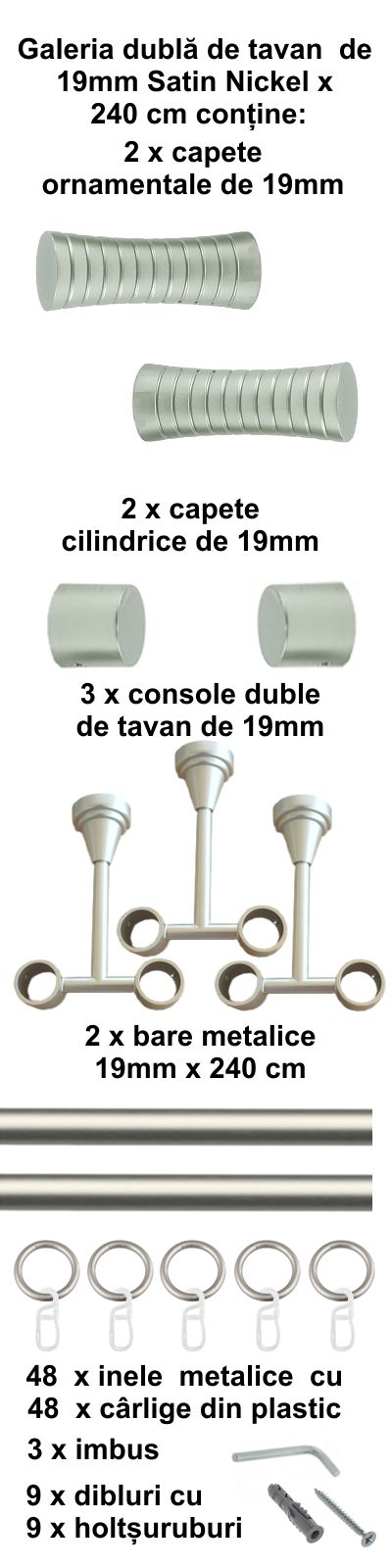 Galerie metalica Febris dubla de tavan 19 mm, satin nichel (argintiu mat) - imagine 5