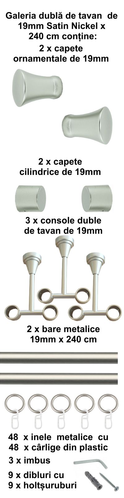 Galerie metalica Monaco dubla de tavan 19 mm, satin nichel (argintiu mat) - imagine 5