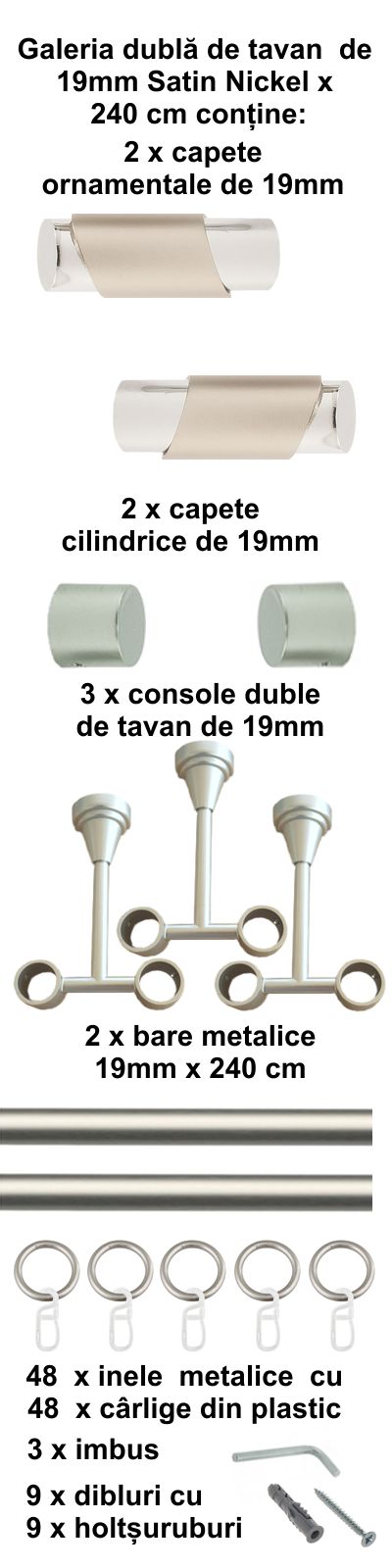 Galerie metalica Paris dubla de tavan 19 mm, satin nichel (argintiu mat) - imagine 5