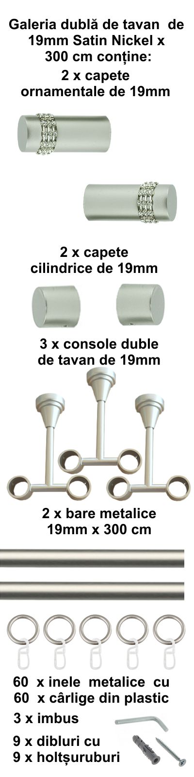 Galerie metalica Dios dubla de tavan 19 mm, satin nichel (argintiu mat) - imagine 6