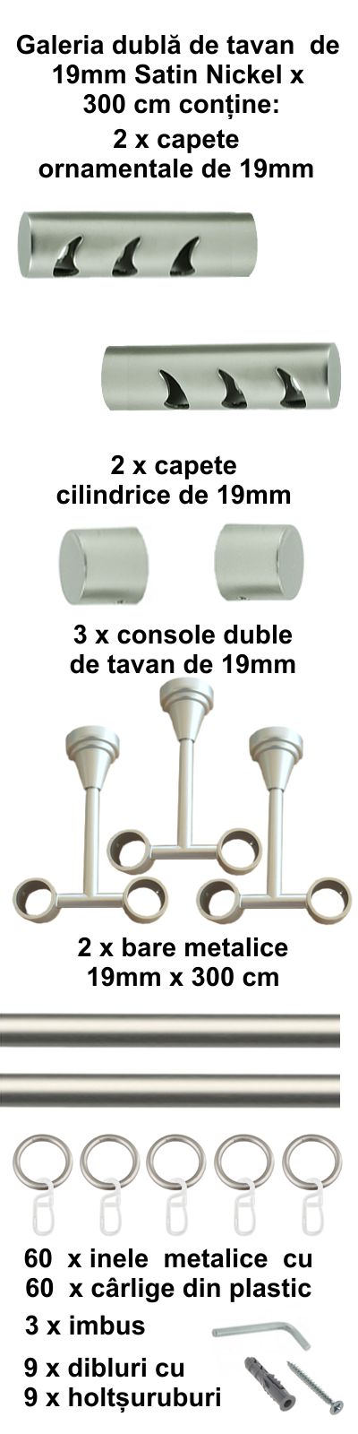 Galerie metalica Drop dubla de tavan 19 mm, satin nichel (argintiu mat) - imagine 6