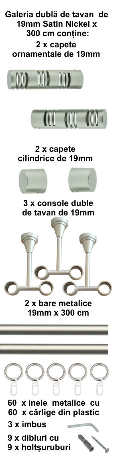 Galerie metalica Elis dubla de tavan 19 mm, satin nichel (argintiu mat) - imagine 6