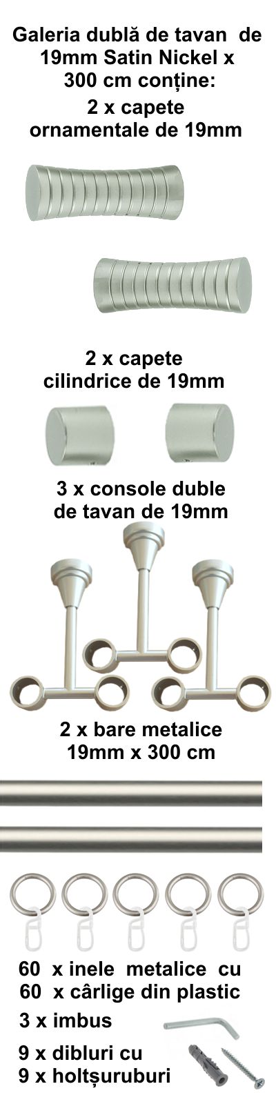 Galerie metalica Febris dubla de tavan 19 mm, satin nichel (argintiu mat) - imagine 6