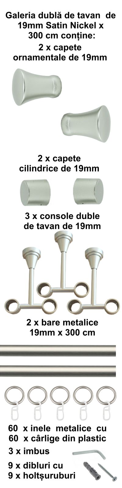 Galerie metalica Monaco dubla de tavan 19 mm, satin nichel (argintiu mat) - imagine 6