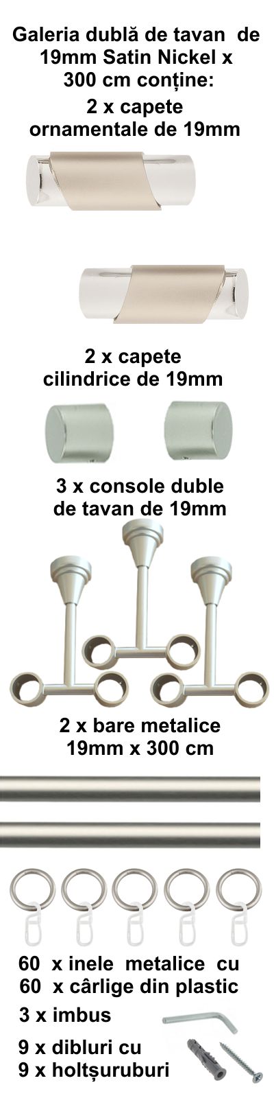 Galerie metalica Paris dubla de tavan 19 mm, satin nichel (argintiu mat) - imagine 6