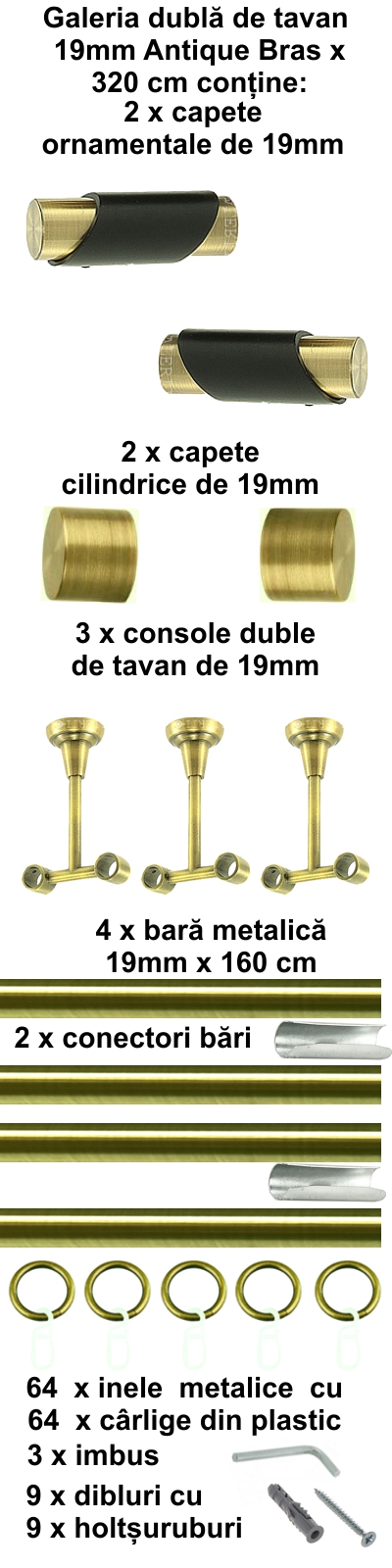 Galerie metalica Paris dubla de tavan 19 mm, antique brass (auriu antic) - imagine 6