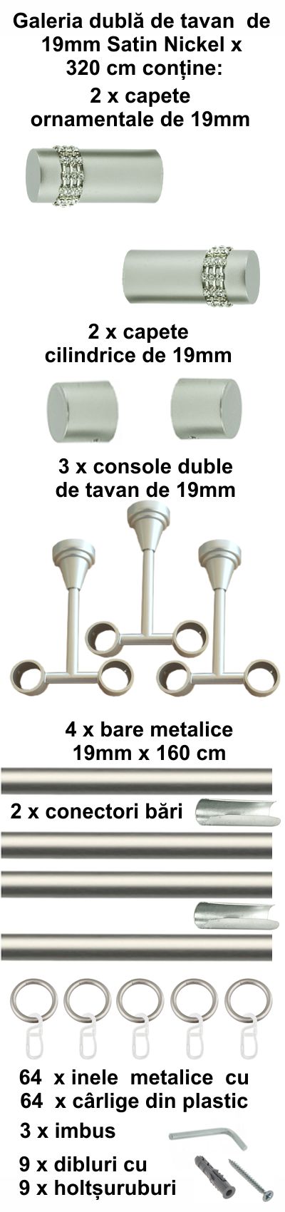 Galerie metalica Dios dubla de tavan 19 mm, satin nichel (argintiu mat) - imagine 7