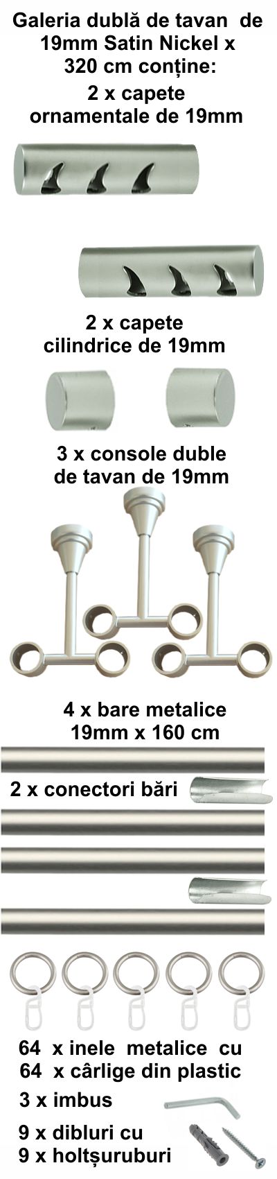 Galerie metalica Drop dubla de tavan 19 mm, satin nichel (argintiu mat) - imagine 7