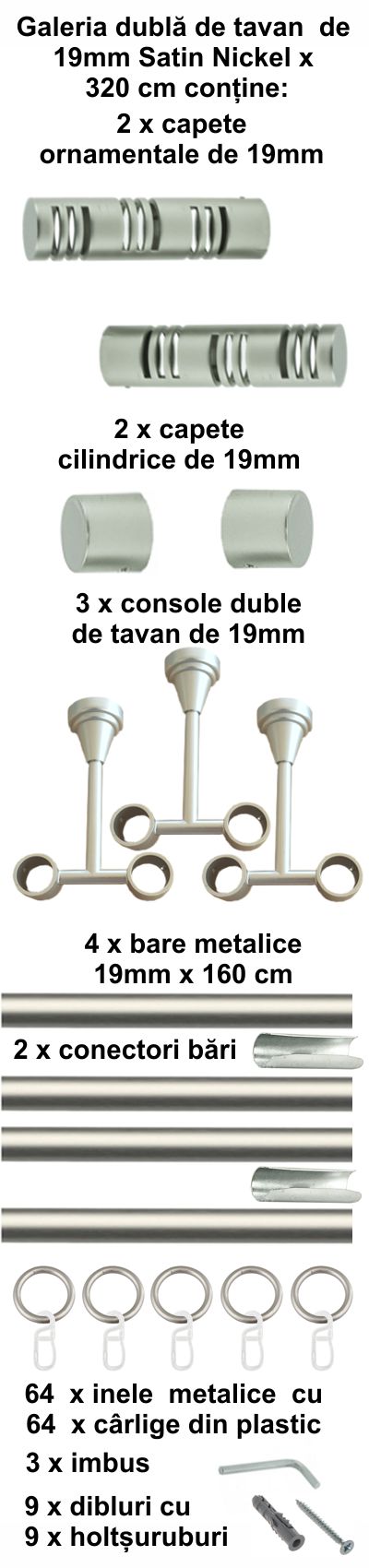 Galerie metalica Elis dubla de tavan 19 mm, satin nichel (argintiu mat) - imagine 7