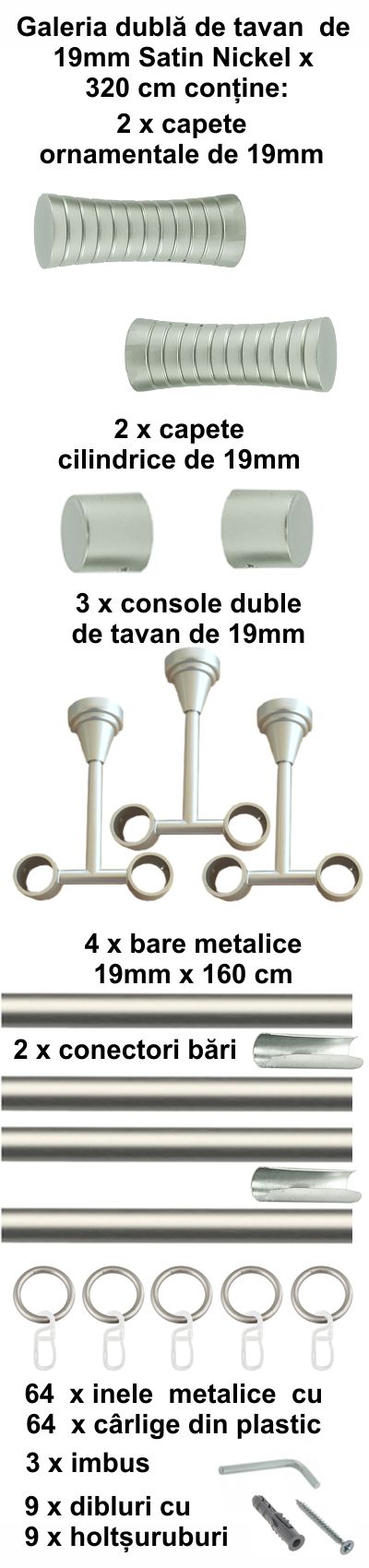 Galerie metalica Febris dubla de tavan 19 mm, satin nichel (argintiu mat) - imagine 7