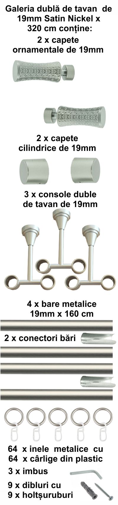 Galerie metalica Jaris dubla de tavan 19 mm, satin nichel (argintiu mat) - imagine 7