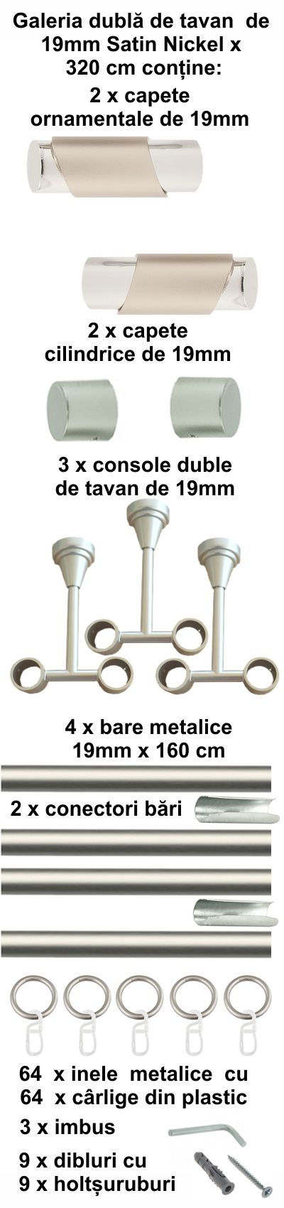 Galerie metalica Paris dubla de tavan 19 mm, satin nichel (argintiu mat) - imagine 7