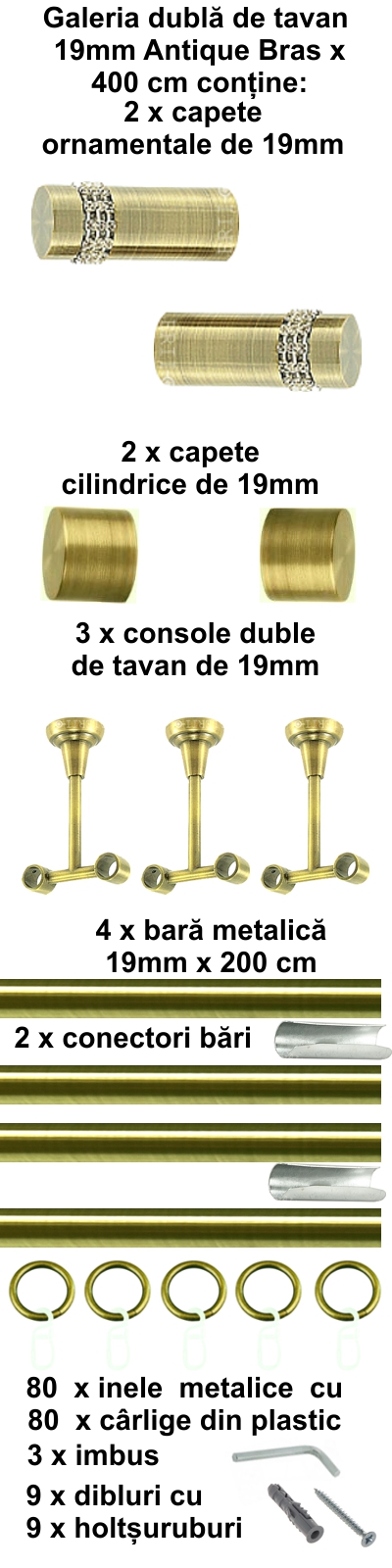 Galerie metalica Dios dubla de tavan 19 mm, antique brass (auriu antic) - imagine 8