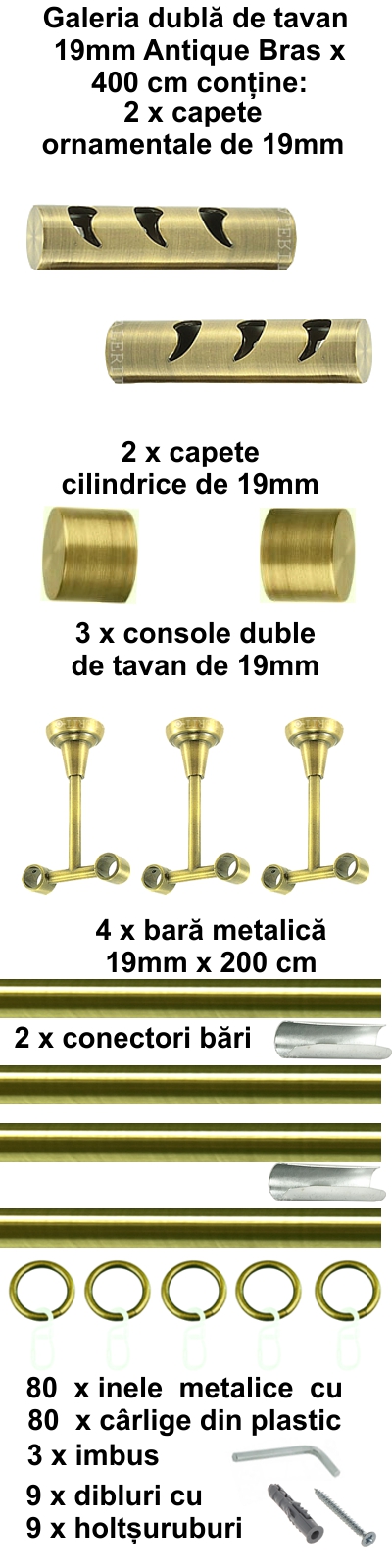 Galerie metalica Drop dubla de tavan 19 mm, antique brass (auriu antic) - imagine 8
