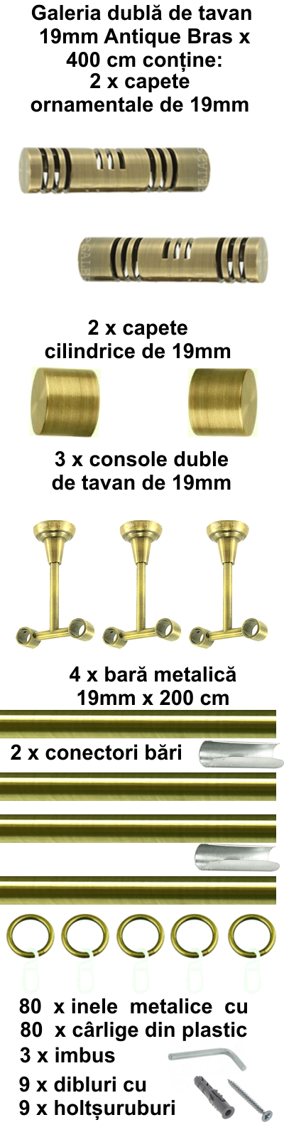 Galerie metalica Elis dubla de tavan 19 mm, antique brass (auriu antic) - imagine 8