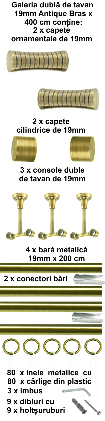Galerie metalica Febris dubla de tavan 19 mm, antique brass (auriu antic) - imagine 8