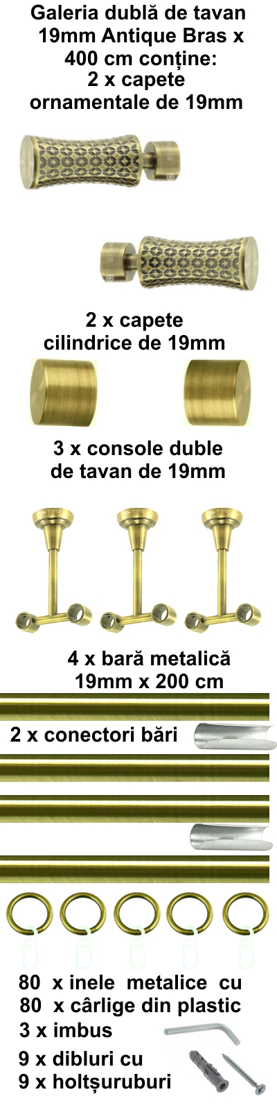 Galerie metalica Jaris dubla de tavan 19 mm, antique brass (auriu antic) - imagine 8