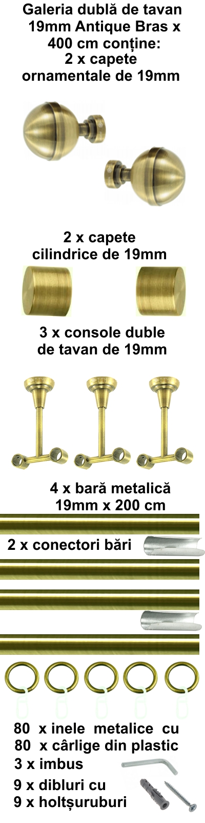 Galerie metalica Kalisto dubla de tavan 19 mm, antique brass (auriu antic) - imagine 8