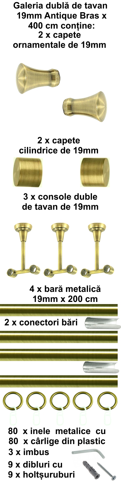 Galerie metalica Monaco dubla de tavan 19 mm, antique brass (auriu antic) - imagine 8