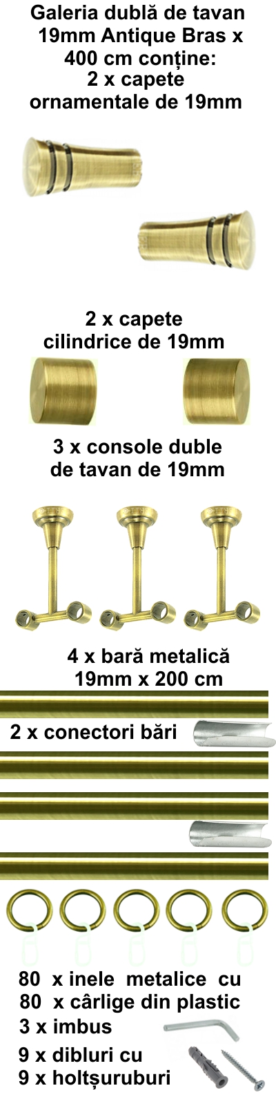 Galerie metalica Paola dubla de tavan 19 mm, antique brass (auriu antic) - imagine 8