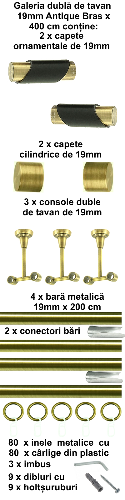 Galerie metalica Paris dubla de tavan 19 mm, antique brass (auriu antic) - imagine 8