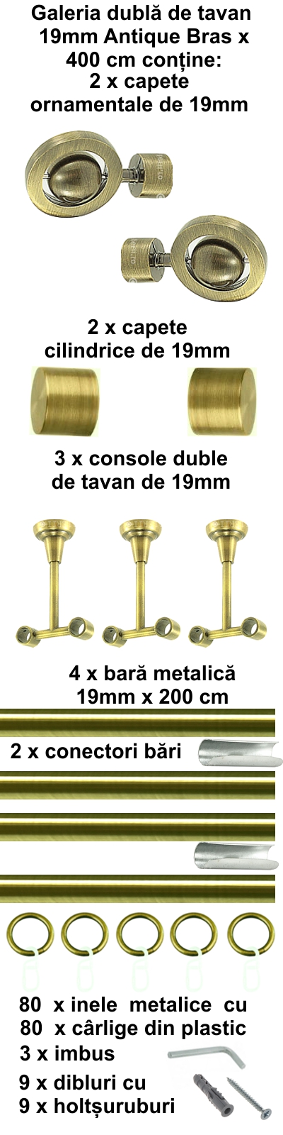 Galerie metalica Seti dubla de tavan 19 mm, antique brass (auriu antic) - imagine 9