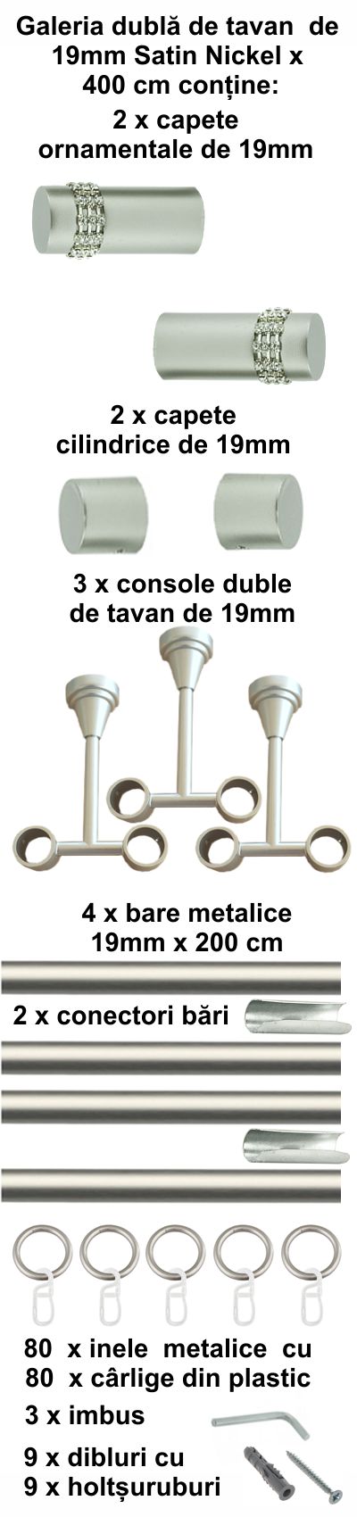 Galerie metalica Dios dubla de tavan 19 mm, satin nichel (argintiu mat) - imagine 8