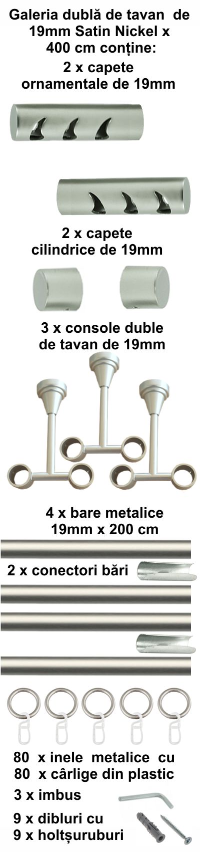 Galerie metalica Drop dubla de tavan 19 mm, satin nichel (argintiu mat) - imagine 8