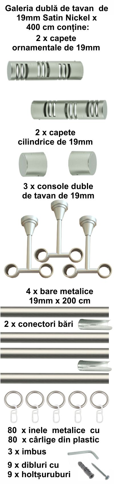 Galerie metalica Elis dubla de tavan 19 mm, satin nichel (argintiu mat) - imagine 8