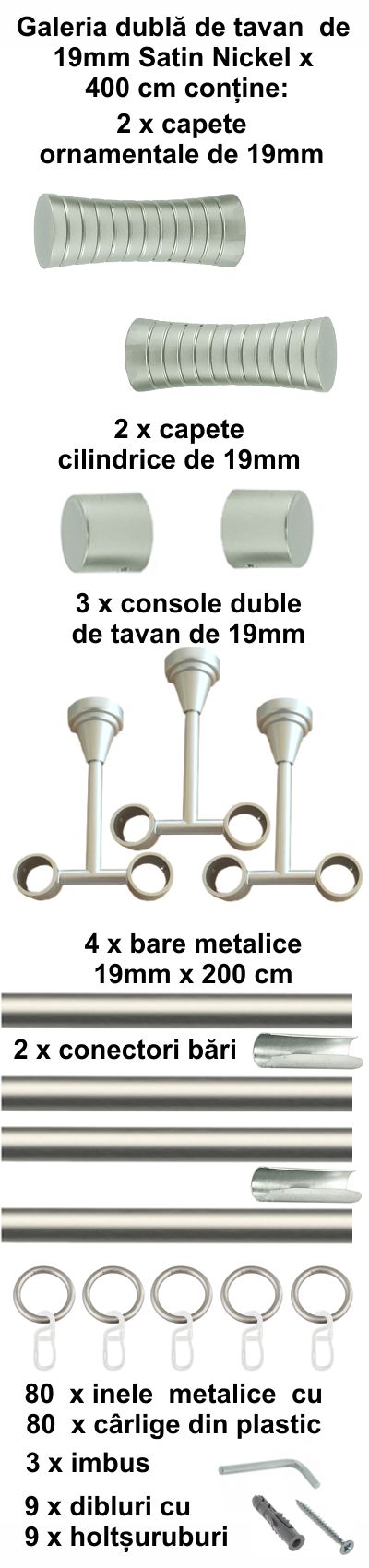 Galerie metalica Febris dubla de tavan 19 mm, satin nichel (argintiu mat) - imagine 8