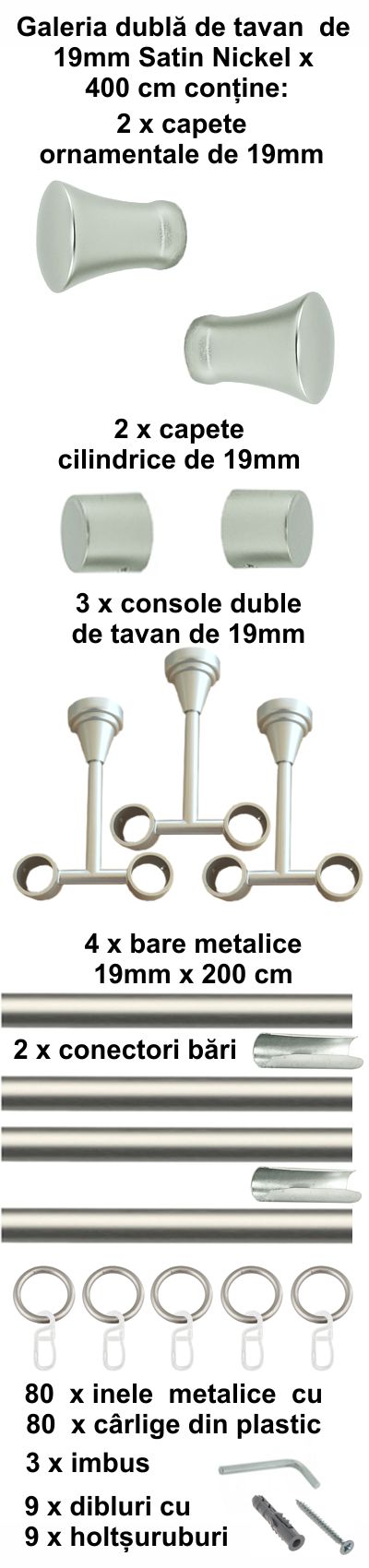 Galerie metalica Monaco dubla de tavan 19 mm, satin nichel (argintiu mat) - imagine 8