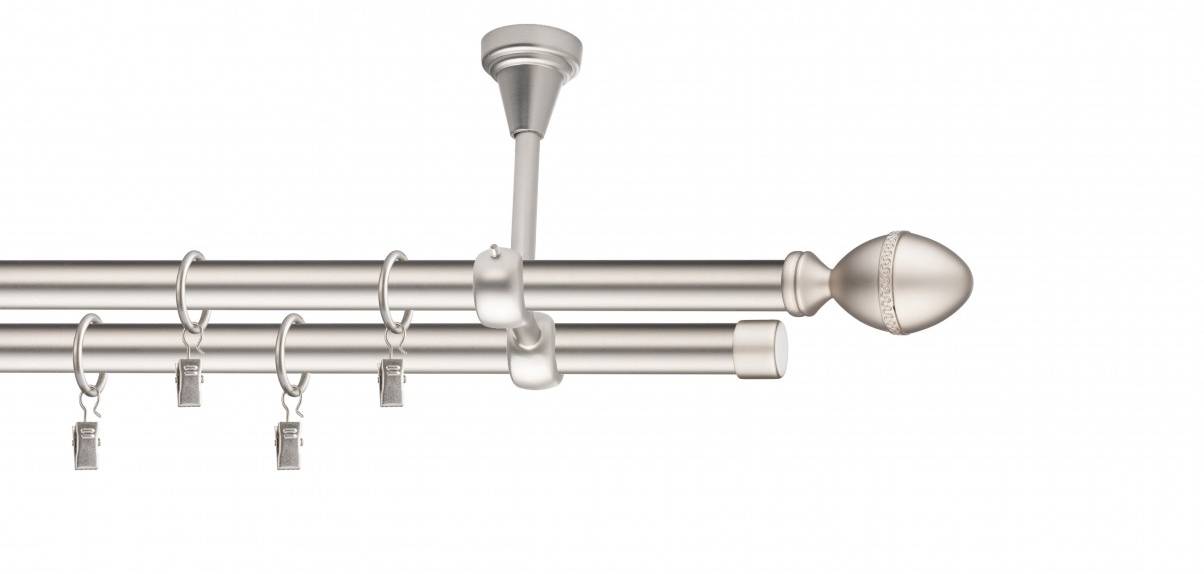 Galerie metalica Cezar dubla de tavan 19 mm, satin nichel (argintiu mat)