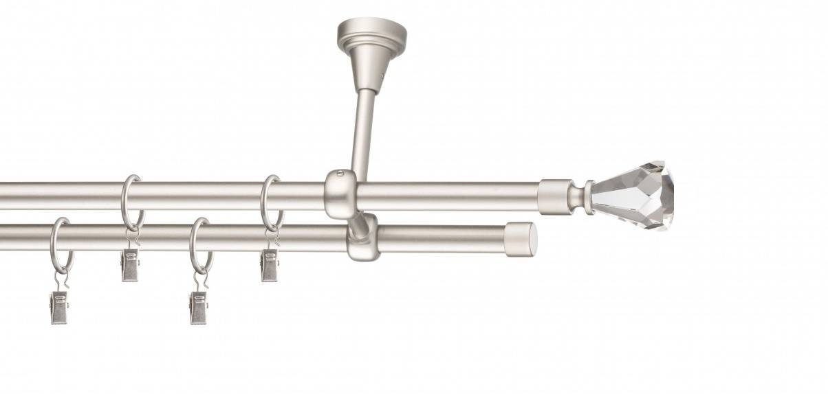 Galerie metalica Cristal dubla de tavan 19 mm, satin nichel (argintiu mat)