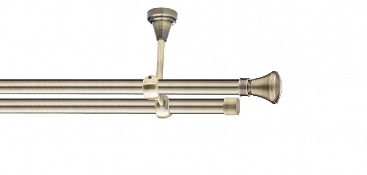 Galerie metalica Conic -fără inele, dubla - de tavan, 16 mm, antique brass (auriu antic)