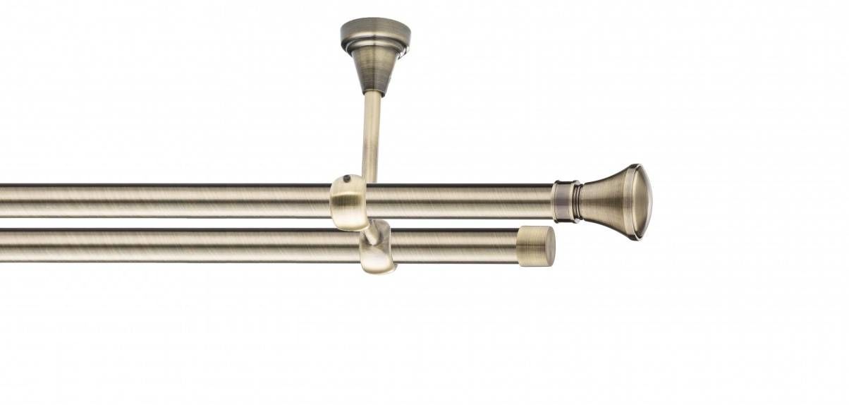 Galerie metalica Conic -fără inele, dubla - de tavan, 19 mm, antique brass (auriu antic)