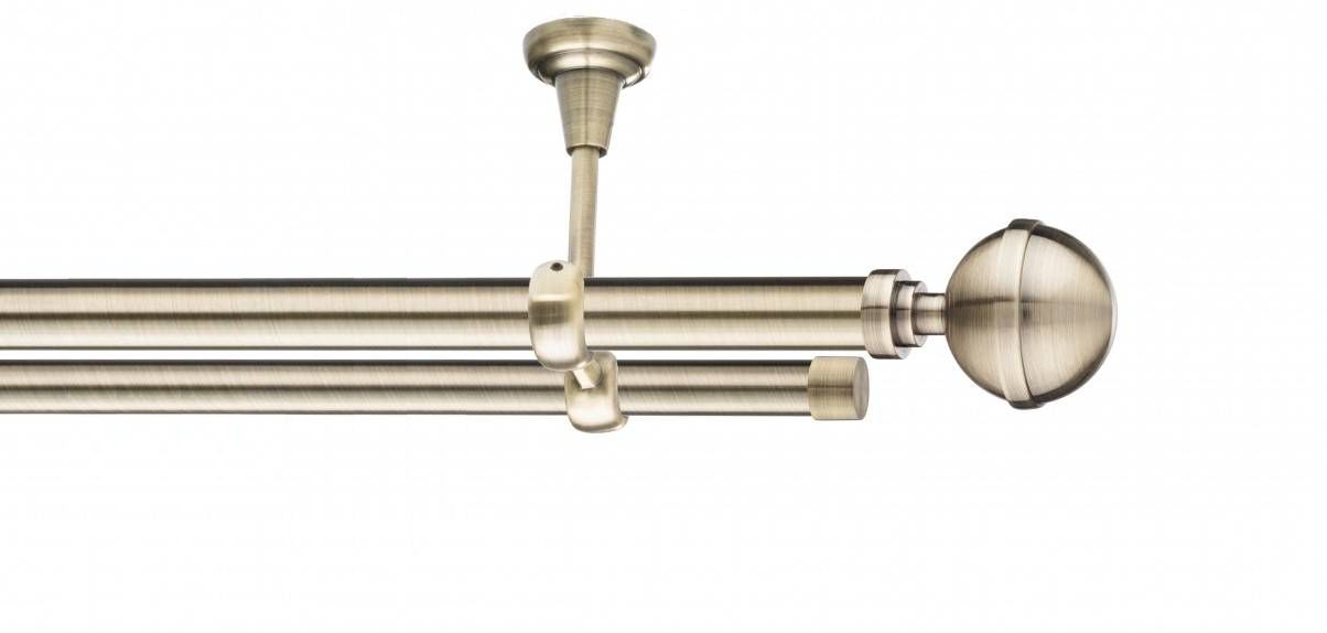 Galerie metalica Kalisto -fără inele, dubla - de tavan, 19 mm, antique brass (auriu antic)
